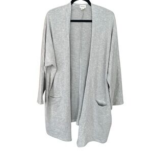 DONNI Women One Size Gray Beige Sandwash Stripe Ribbed Open Long Sleeve Cardigan